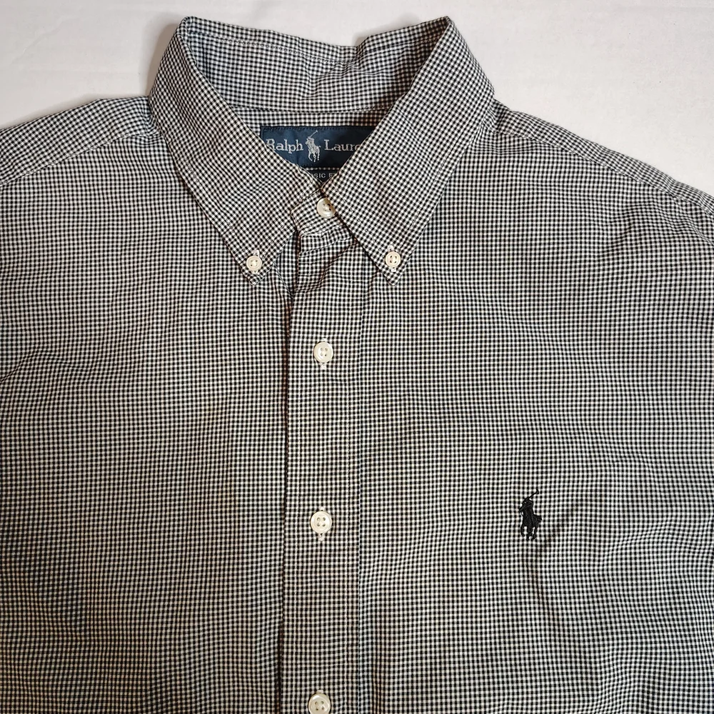 Ralph Lauren Black Plaid Gingham Classic Fit Button Down Mens Size 16.5 36/37